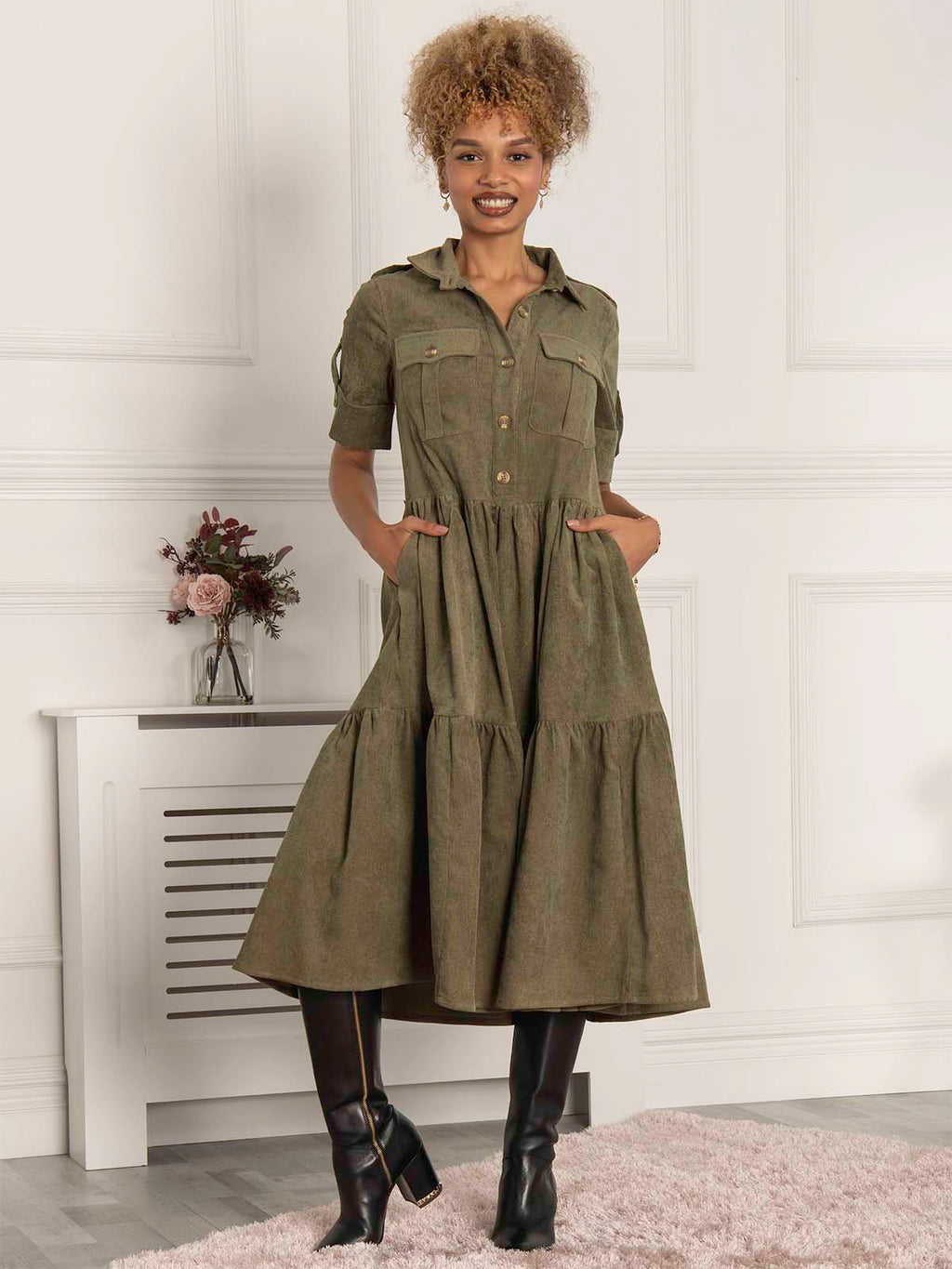 ZENNILO Women's Loose Fit Swing T-Shirt Dress With Pockets - Casual Flowy Dress, Army Green, Size L