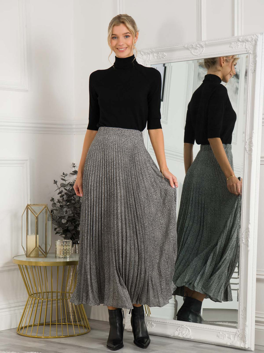 Pleated maxi skirt gray Clearance