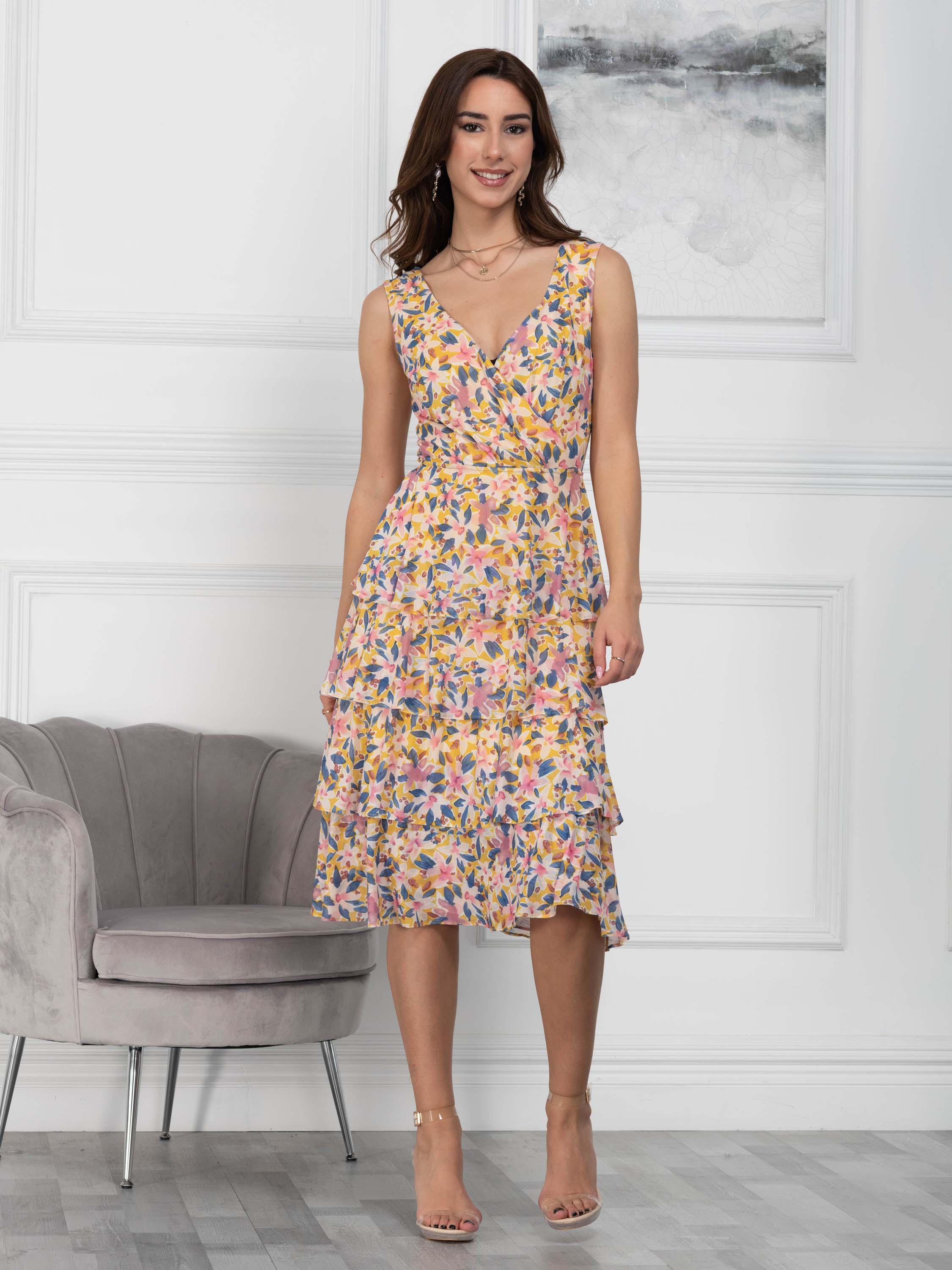 Sample Sale - Ruffle Midi Dress, Yellow Floral – Jolie Moi Retail