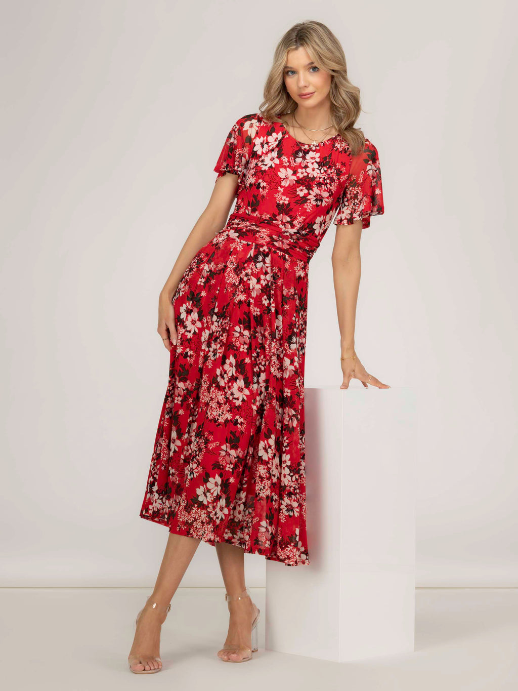 Giana Floral Midi Dress, Red Floral Giana Floral Midi Dress, Red Floral