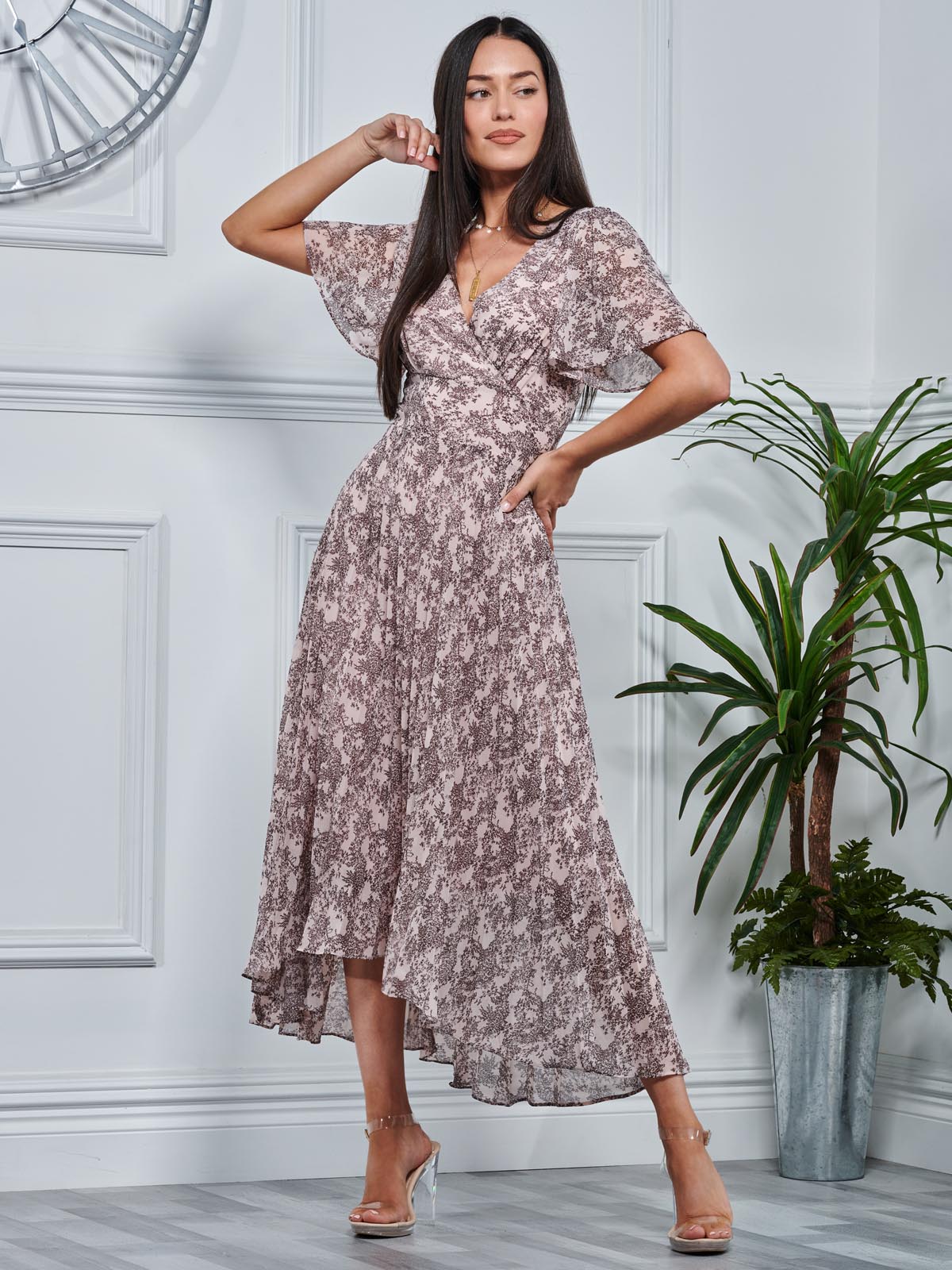 Chiffon angel sleeve 2025 maxi dress