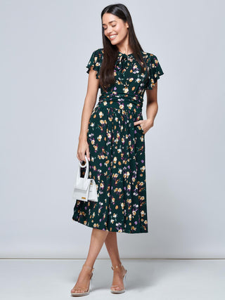 Jolie Moi Beverly Tie Neck Midi Dress, Green Floral