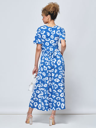 Jaylynn Flare Sleeve Jersey Maxi Dress, Royal Floral