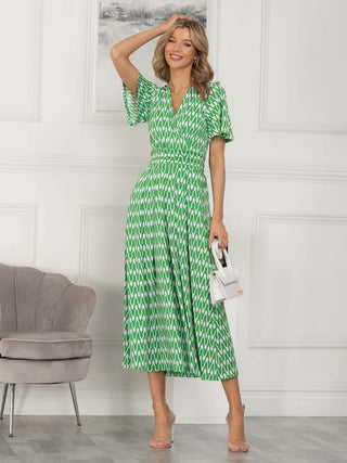 Jaylynn Flare Sleeve Jersey Maxi Dress, Green Geometric