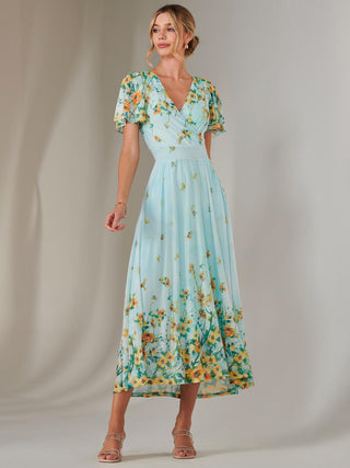 Wrap Maxi Dress, Blue Floral Jolie Moi Retail Wrap Maxi Dress, Blue Floral Jolie Moi Retail