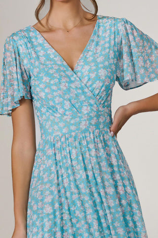 Evelyn Angel Sleeve Mesh Maxi Dress, Green Floral
