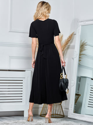 Angel Sleeve Jersey Maxi Dress, Black