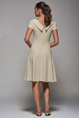 Roll Collar Cap Sleeve Midi Dress, Beige Jolie Moi Retail Roll Collar Cap Sleeve Midi Dress, Beige Jolie Moi Retail