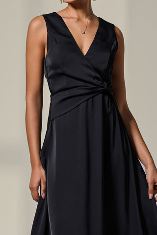 Sleeveless Waist Detail Midi Dress, Black