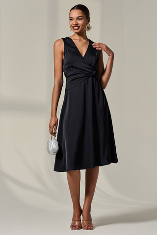 Sleeveless Waist Detail Midi Dress, Black