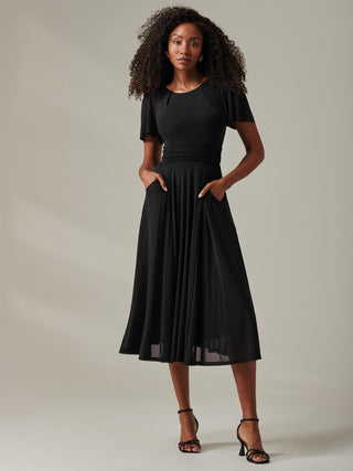 Ayla Plain Mesh Maxi Dress, Black