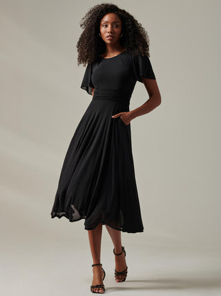 Ayla Plain Mesh Maxi Dress, Black