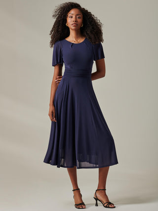 Ayla Plain Mesh Maxi Dress, Navy