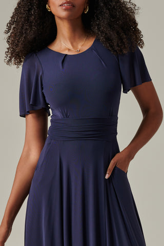 Plain Mesh Floaty Sleeve Midaxi Dress, Navy