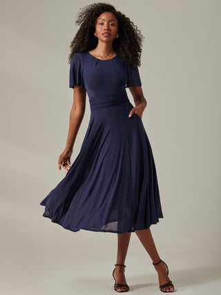 Ayla Plain Mesh Maxi Dress, Navy