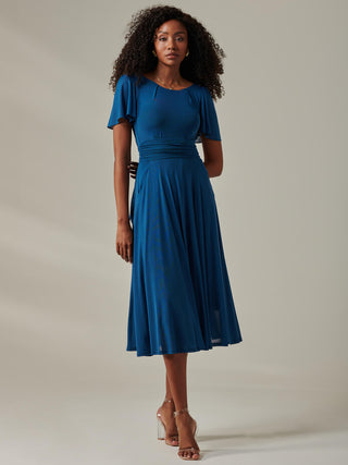 Ayla Plain Mesh Maxi Dress, Teal