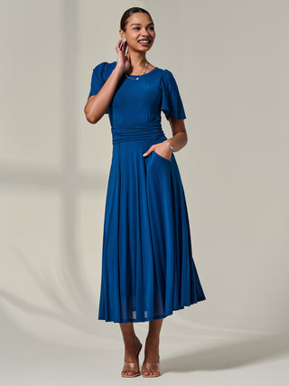 Plain Mesh Floaty Sleeve Midaxi Dress, Teal