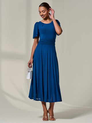 Plain Mesh Floaty Sleeve Midaxi Dress, Teal