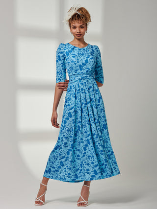 Goldie 3/4 Sleeve Jersey Maxi Dress, Blue Floral Jolie Moi Retail Goldie 3/4 Sleeve Jersey Maxi Dress, Blue Floral Jolie Moi Retail