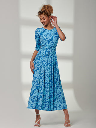 Goldie 3/4 Sleeve Jersey Maxi Dress, Blue Floral