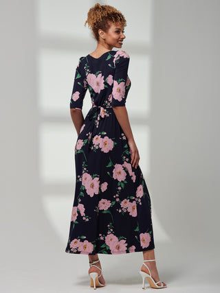Goldie 3/4 Sleeve Jersey Maxi Dress, Navy Floral