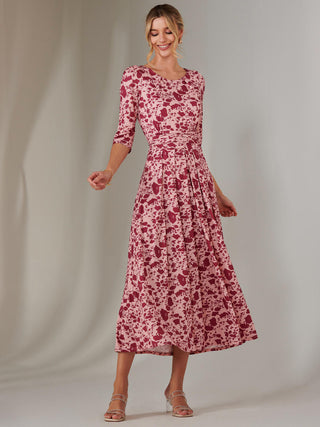 Goldie 3/4 Sleeve Jersey Maxi Dress, Pink Floral Jolie Moi Retail Goldie 3/4 Sleeve Jersey Maxi Dress, Pink Floral Jolie Moi Retail