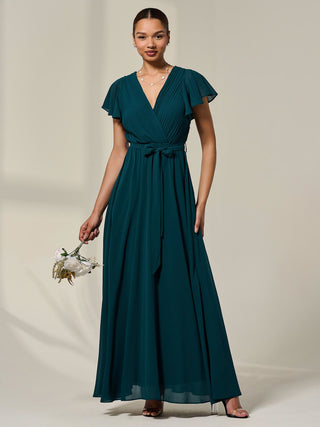 Chiffon Flutter Sleeve Maxi Dress, Dark Green Jolie Moi Retail Chiffon Flutter Sleeve Maxi Dress, Dark Green Jolie Moi Retail