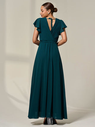 Chiffon Flutter Sleeve Maxi Dress, Dark Green Jolie Moi Retail Chiffon Flutter Sleeve Maxi Dress, Dark Green Jolie Moi Retail