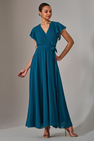 teal maxi dress Chiffon Flutter Sleeve Maxi Dress, Teal – Jolie Moi Retail