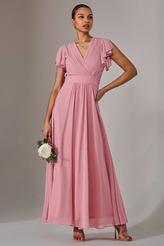 Chiffon Pleated Maxi Dress, Dusty Pink Jolie Moi Retail Chiffon Pleated Maxi Dress, Dusty Pink Jolie Moi Retail