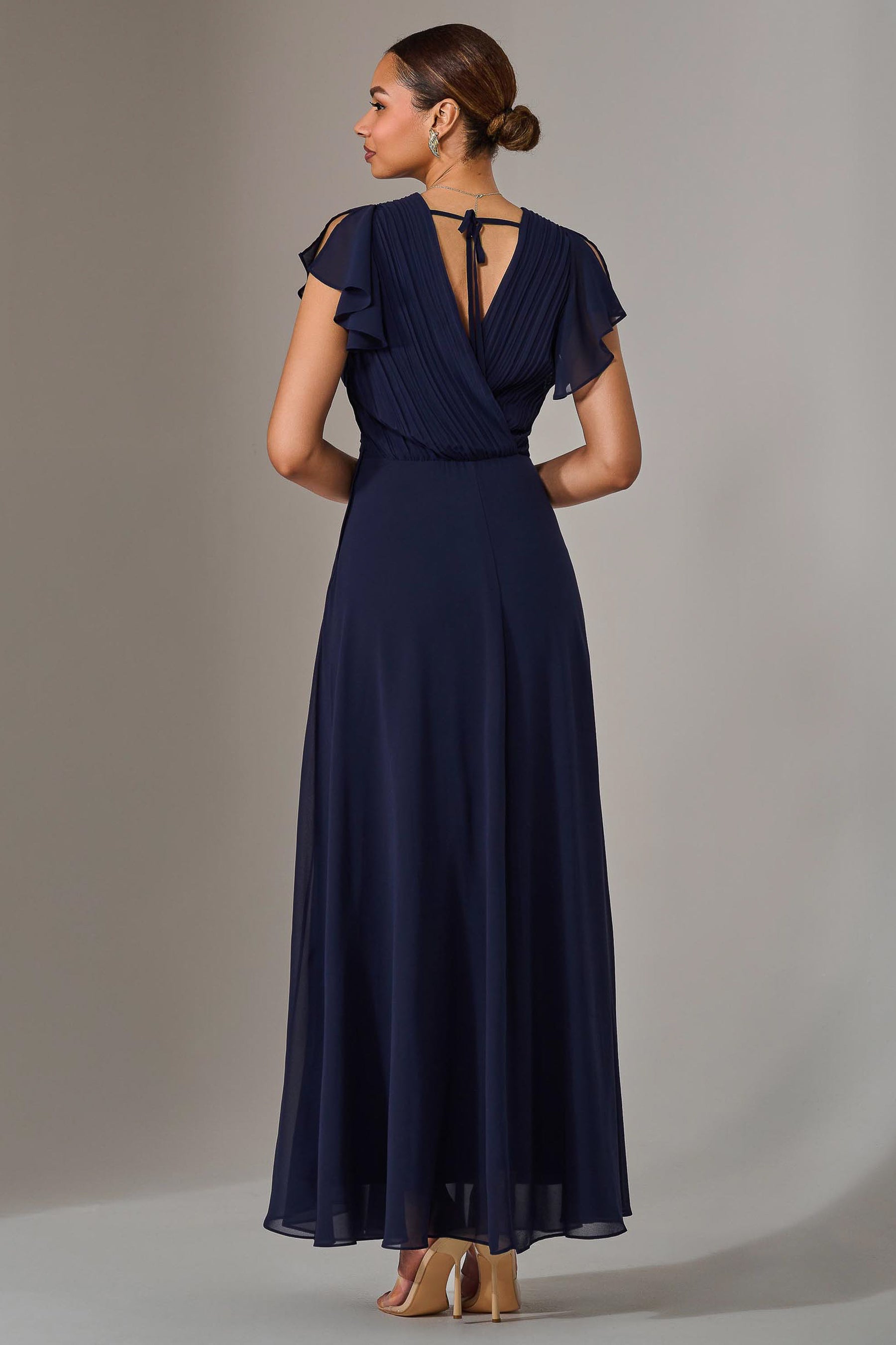 Chiffon Pleated Maxi Dress, Navy – Jolie Moi Retail