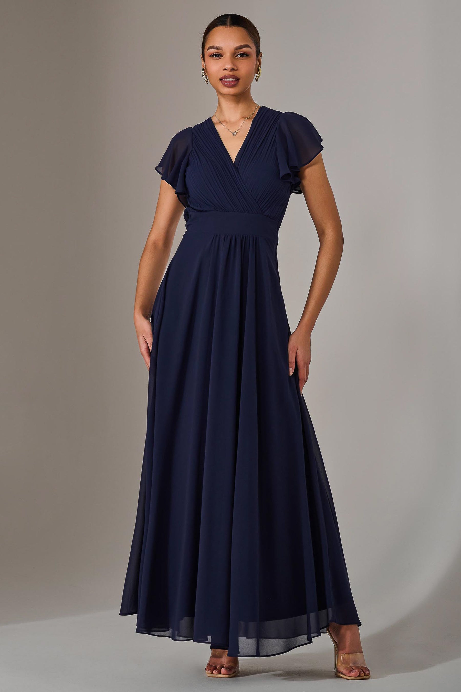 Chiffon Pleated Maxi Dress, Navy – Jolie Moi Retail