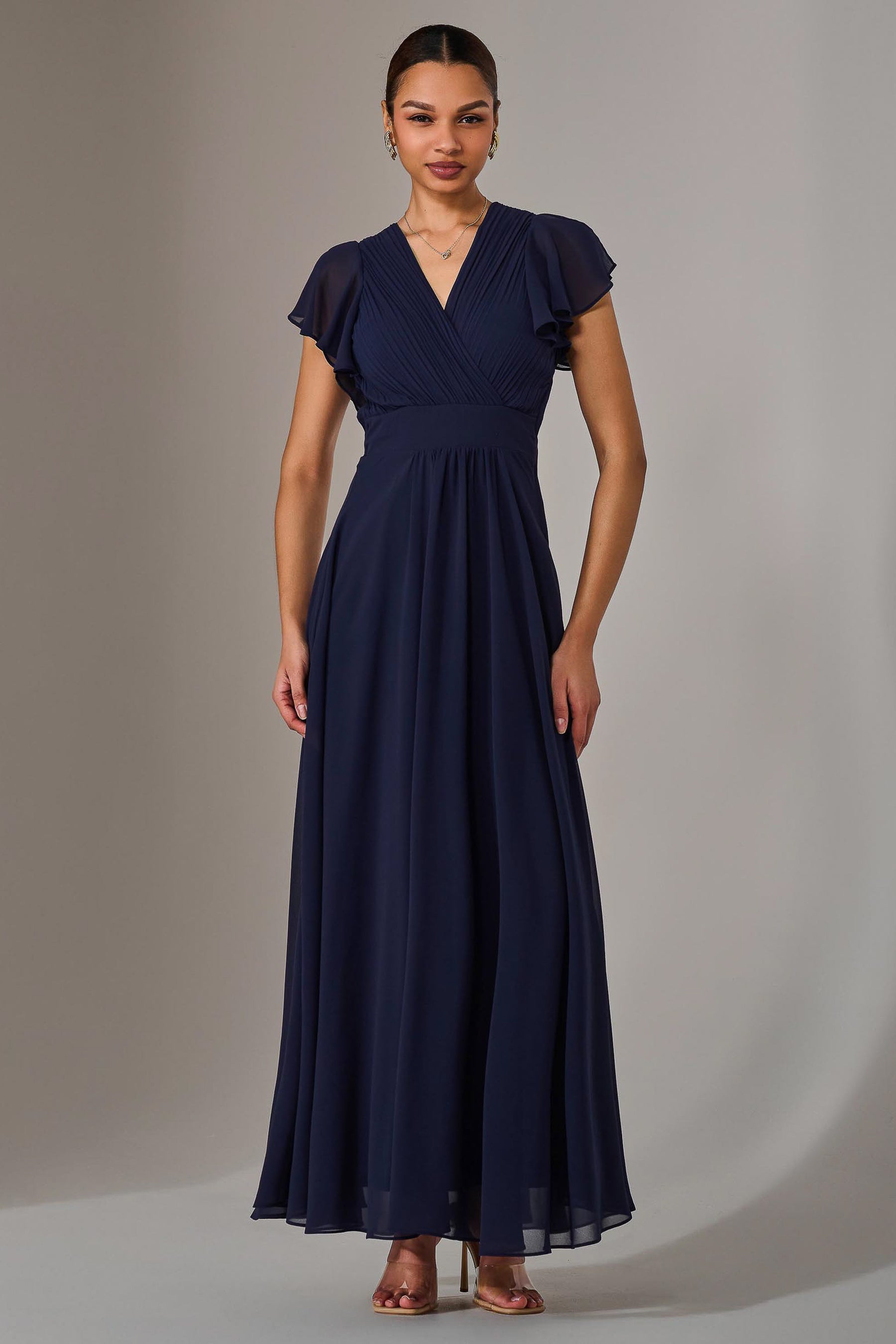 Chiffon Pleated Maxi Dress, Navy – Jolie Moi Retail