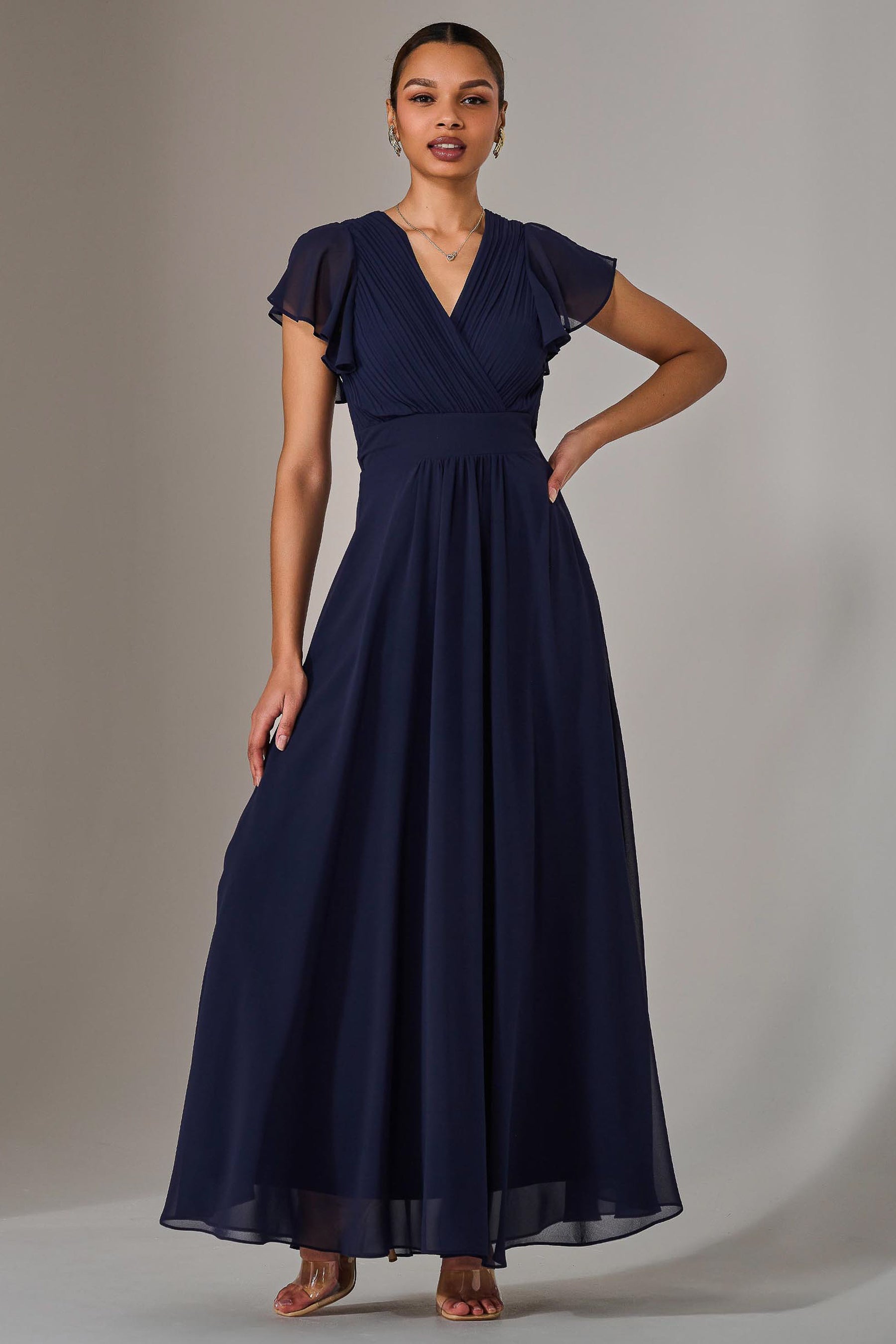 Chiffon Pleated Maxi Dress, Navy – Jolie Moi Retail