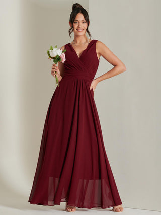 Pleated Bodice Chiffon Maxi Dress, Burgundy Jolie Moi Retail Pleated Bodice Chiffon Maxi Dress, Burgundy Jolie Moi Retail