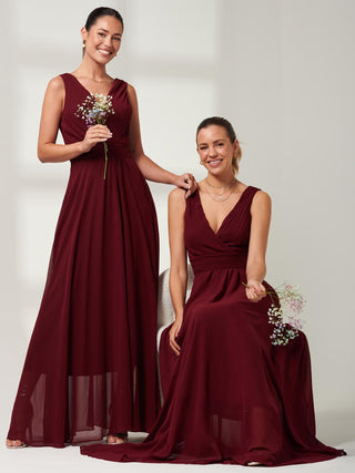 Pleated Bodice Chiffon Maxi Dress, Burgundy Jolie Moi Retail Pleated Bodice Chiffon Maxi Dress, Burgundy Jolie Moi Retail