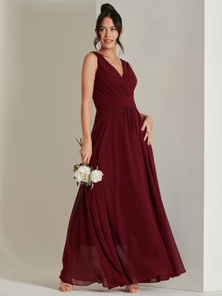 Pleated Bodice Chiffon Maxi Dress, Burgundy Jolie Moi Retail Pleated Bodice Chiffon Maxi Dress, Burgundy Jolie Moi Retail