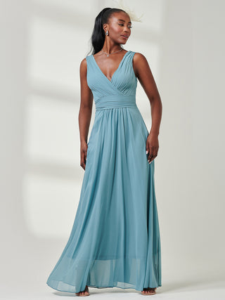 Pleated Bodice Chiffon Maxi Dress, Dusty Green