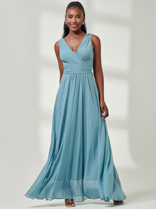 Pleated Bodice Chiffon Maxi Dress, Dusty Green