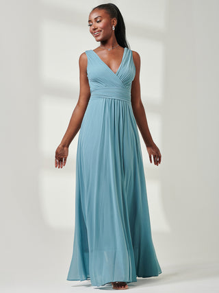 Pleated Bodice Chiffon Maxi Dress, Dusty Green