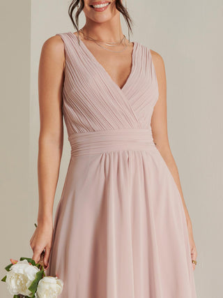Pleated Bodice Chiffon Maxi Dress, Dusty Pink