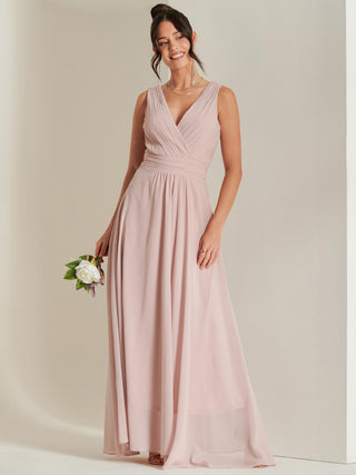 Pleated Bodice Chiffon Maxi Dress, Dusty Pink