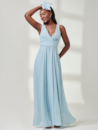 Pleated Bodice Chiffon Maxi Dress, Ice Blue Jolie Moi Retail Pleated Bodice Chiffon Maxi Dress, Ice Blue Jolie Moi Retail