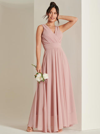 Pleated Bodice Chiffon Maxi Dress, Mauve Pink