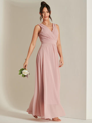 Pleated Bodice Chiffon Maxi Dress, Mauve Pink