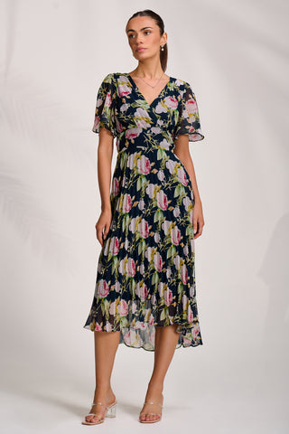 Pleated Chiffon Maxi Dress, Pink Rose