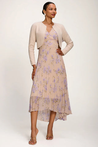 Chiffon Pleated Maxi Dress, Yellow Floral