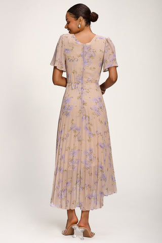 Chiffon Pleated Maxi Dress, Yellow Floral