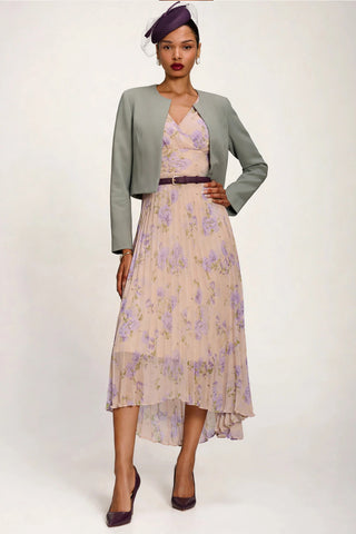 Chiffon Pleated Maxi Dress, Yellow Floral