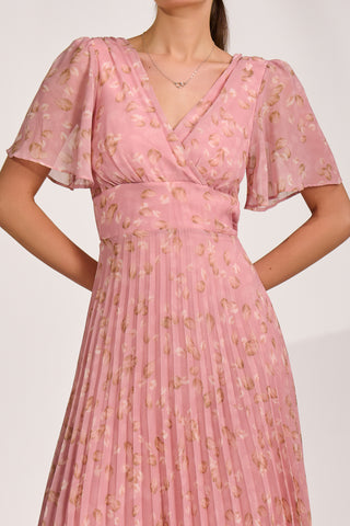 Chiffon Pleated Maxi Dress, Dusty Pink